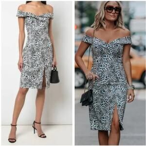 Black Halo Hepburn Kaleidoscope Off Shoulder Dress Womens Size 12 White Black